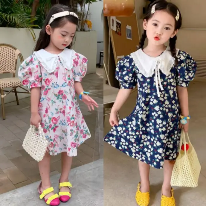 

2022 модное летнее платье с принтом для маленьких девочек, милая детская одежда принцессы 5 шт./лот, оптовая продажа