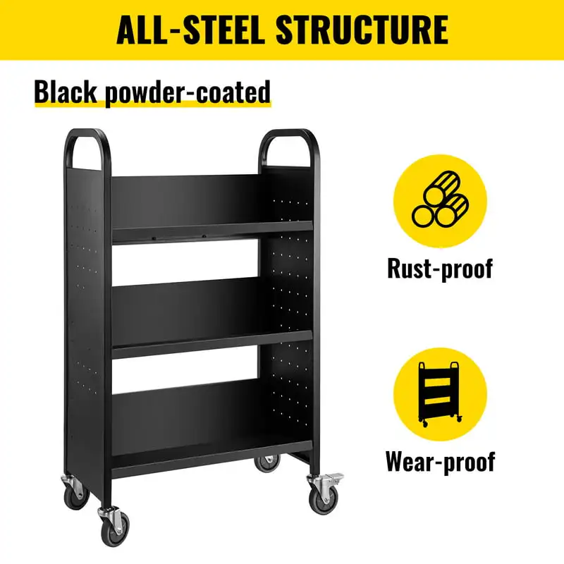 

Cart Library Cart 200lb with Single Sided V-Shaped Sloped Shelves in Black