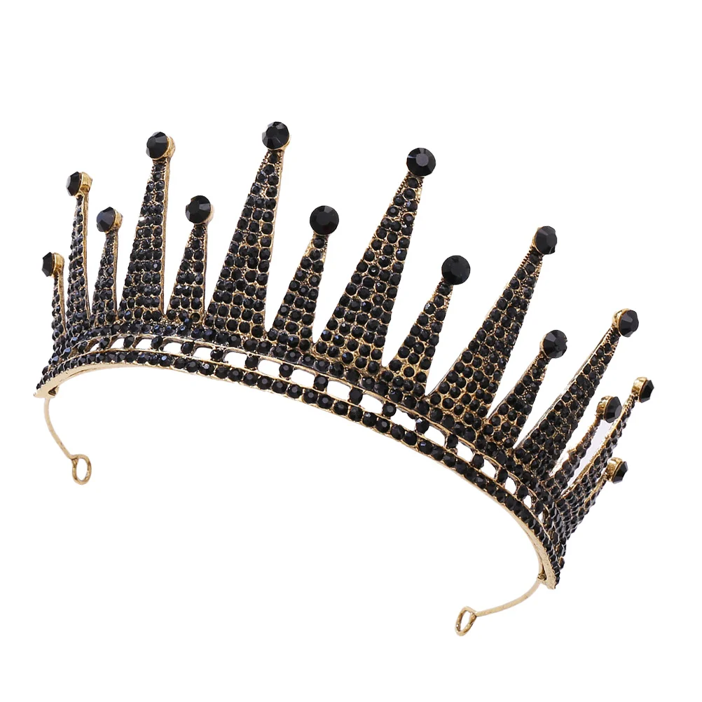 

Black Crown Birthday Bridal Wedding Headdress Headgear Retro Styled Headwear Alloy Crystal Hair Charms