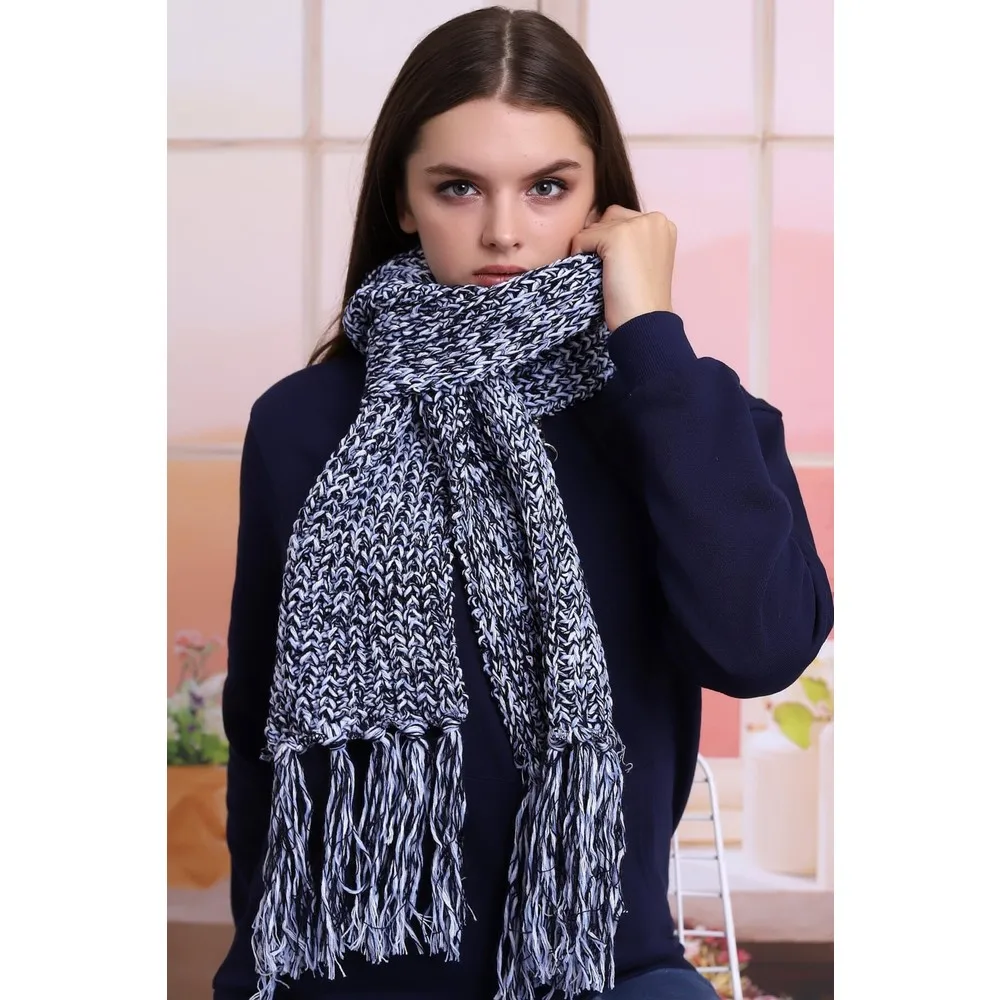 

Dorlie Blue White Tassel Detail Women Scarf