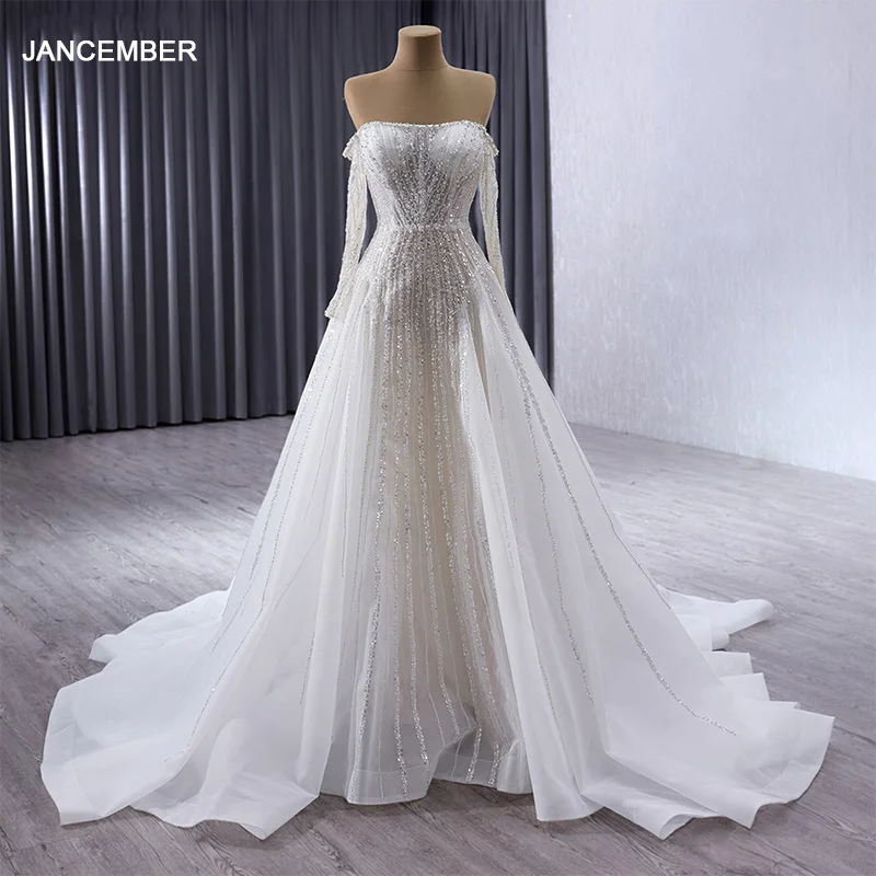 Фото Jancember Surprise Price Элегантное длинное вечернее платье подружки невесты с блестками и длинными рукавами на шнуровке فستان سهرة نسائي RSM 241009 №1