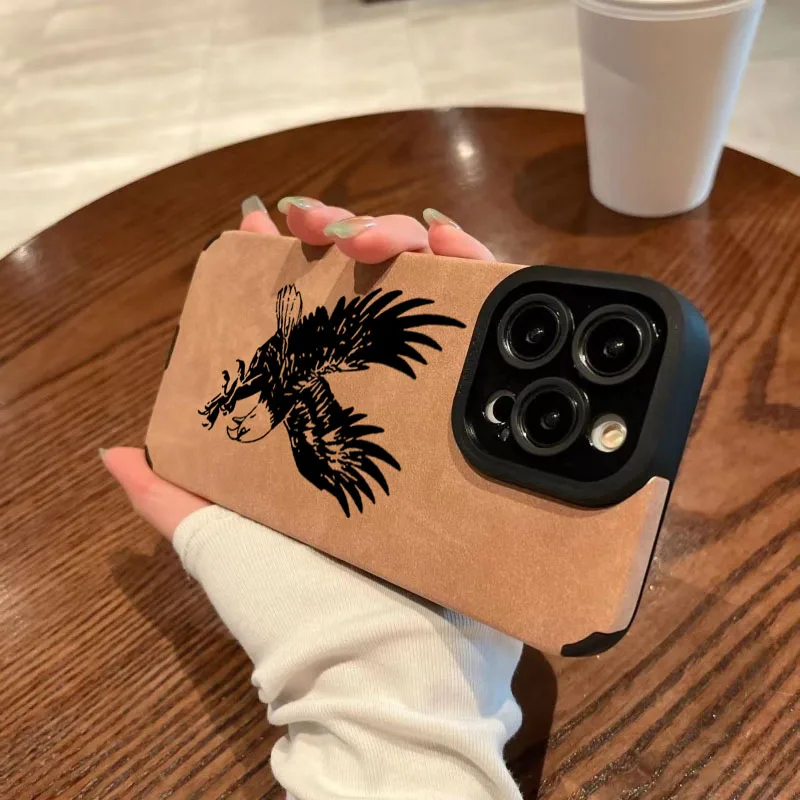 Фото Black Eagle Pattern Leather Silicone Phone Case for iPhone 17 16 15 14 13 12 11 Pro Max 16 Plus Air X XR XS Max Shockproof Cover №2