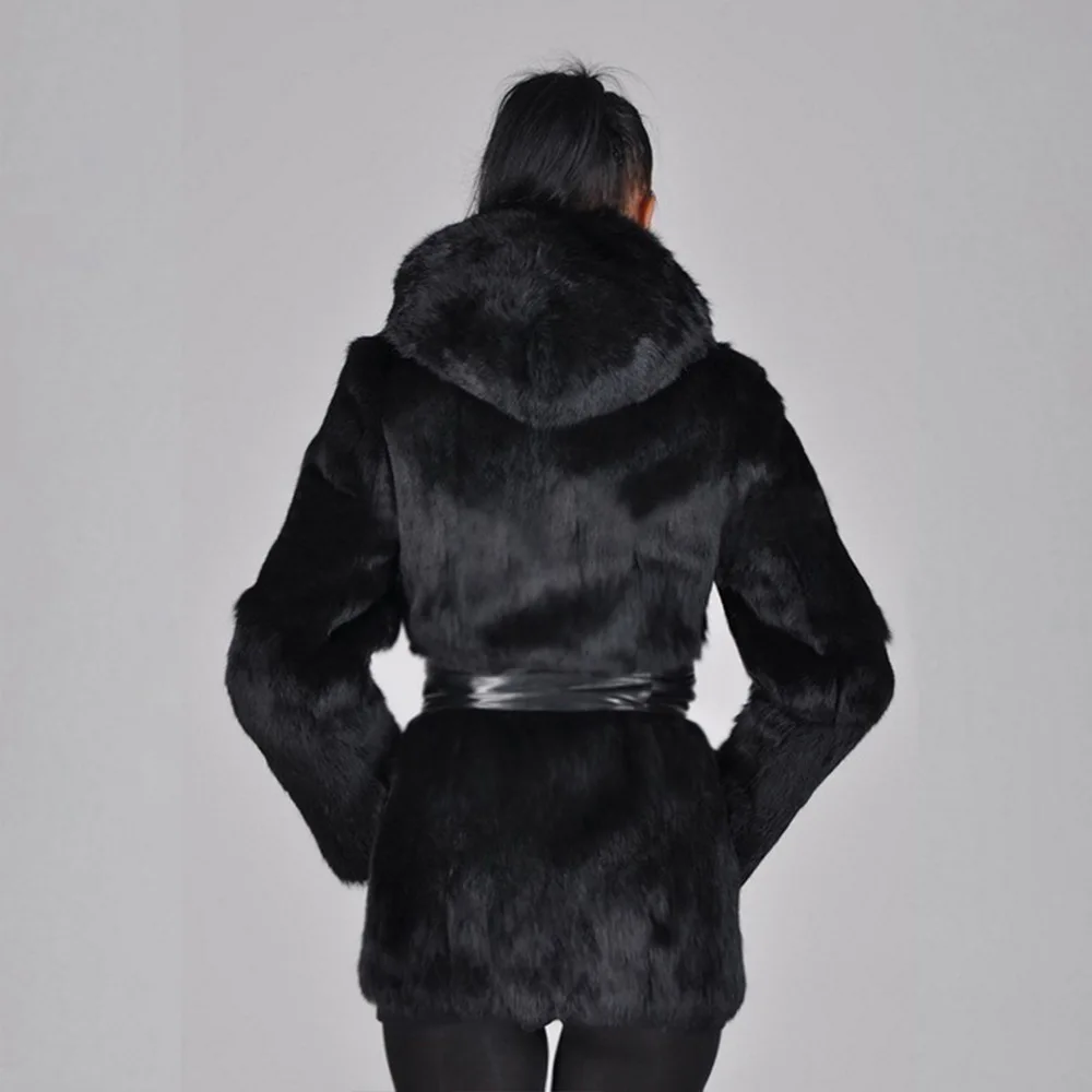 Women's Leather Fur Coat Fashion Hooded Faux Fur Coat Women's Autumn and Winter Warm Top Faux Fur Coat