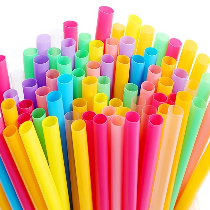 

100 Pieces Plastic Disposable Straws Colorful Milktea Drinking Straws BPA Free
