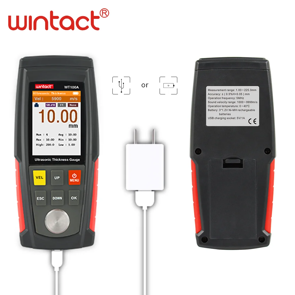 WINTACT WT100A цифровой ультразвуковой толщиномер тестер USB зарядка металла высокая