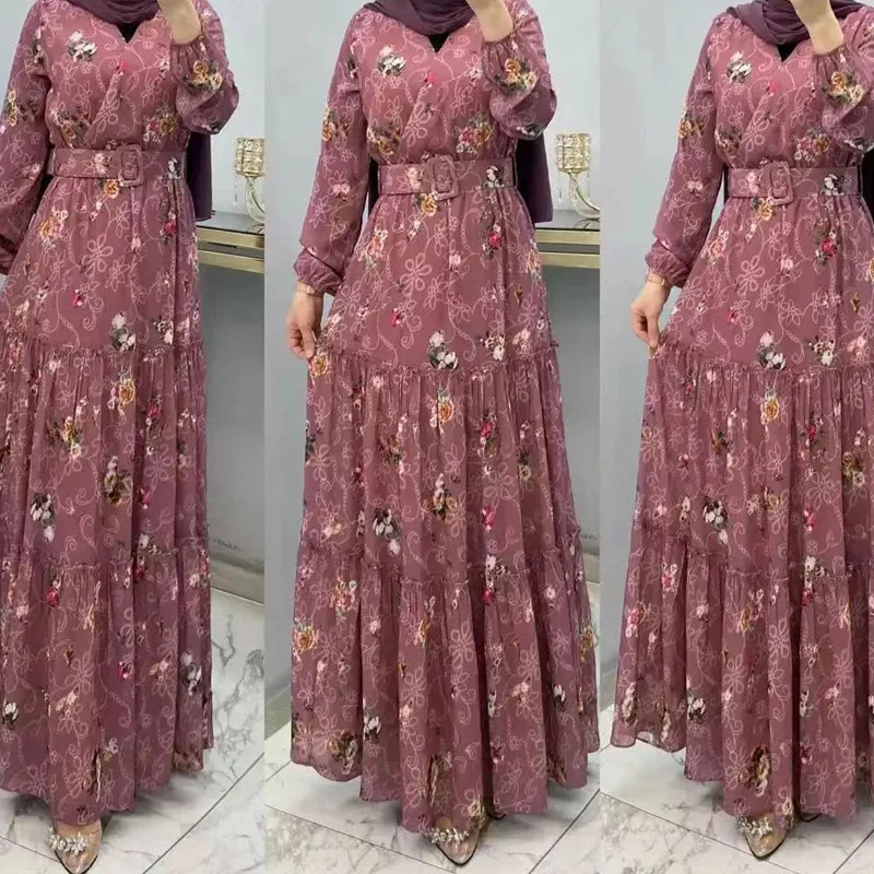 

2023 Ramdan Print Muslim Dress for Women Eid Arabic Femme Abaya Islamic Turkey Evening Dresses Elegant Saudi Arabia Chothing