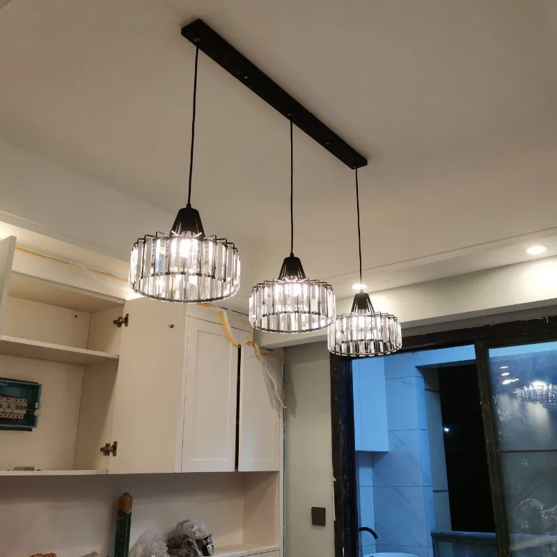 

3 Pcs black/Gold Crystal Bar Chandelier Home Round Crystal Pendant Lamp For Living Room Night Light Lamparas Kitchen Lighting