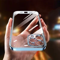 luxury plating square frame silicone transparent phone case for iphone 13 pro max mini shockproof clear back cover