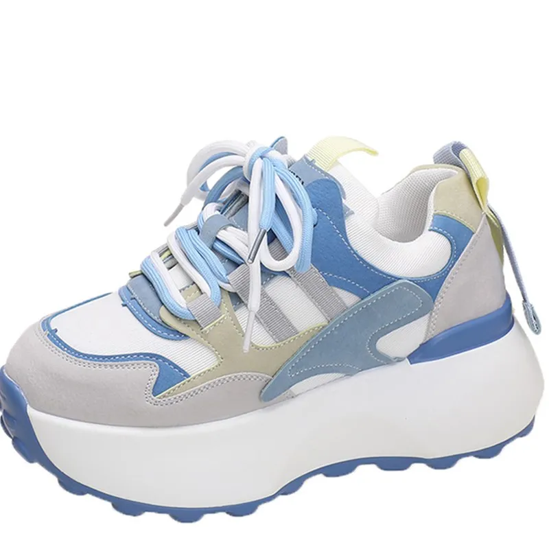 

Women Platform Casual Breathable Leather Shoes New Autumn Chunky Sneakers 6.5CM Wedges Hidden Heels Leisure Sports Shoes Woman