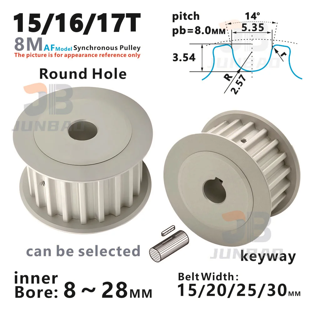 HTD8M AF модель 15T 16T 17 зубьев синхронное колесо Ширина 16 21 27 32 мм отверстие 8-28 8 м