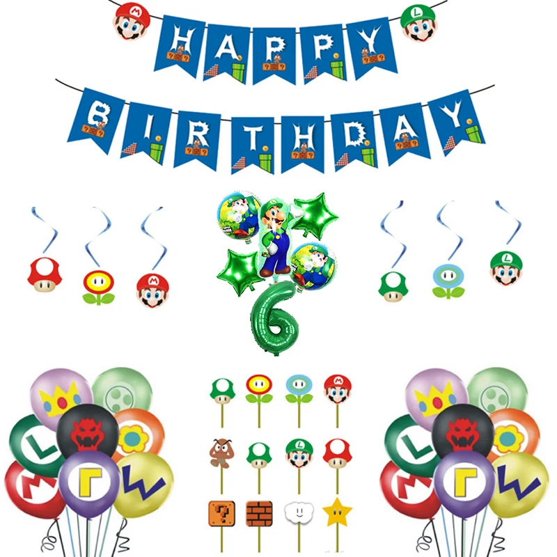 

40Styles Super Mario Bros Theme Party Decorations Foil Balloon Banners Set Party Supplies Wedding Baby Kids Birthday Party Decor