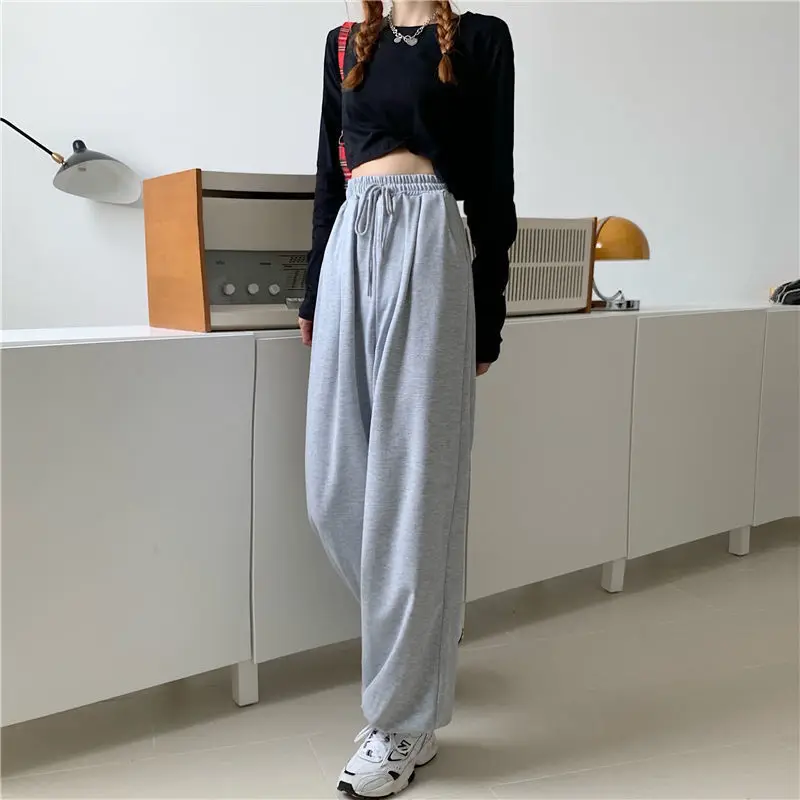 

2022 New Women Loose Wide Leg Sweatpants Solid Oversize Trousers Soft High Waist Pants Korean Streetwear Casual Baggy Joggers