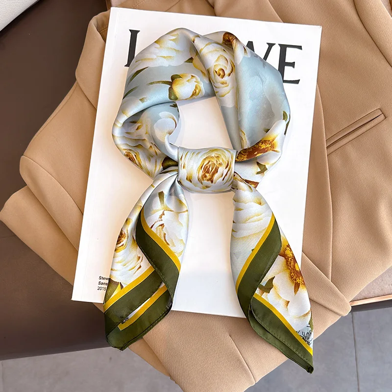 

Fashion Muslim Kerchief Muffler Luxury Brand Women Silk Scarves 70X70CM The Four Seasons Headscarf Beach Sunscreen Square Shawls