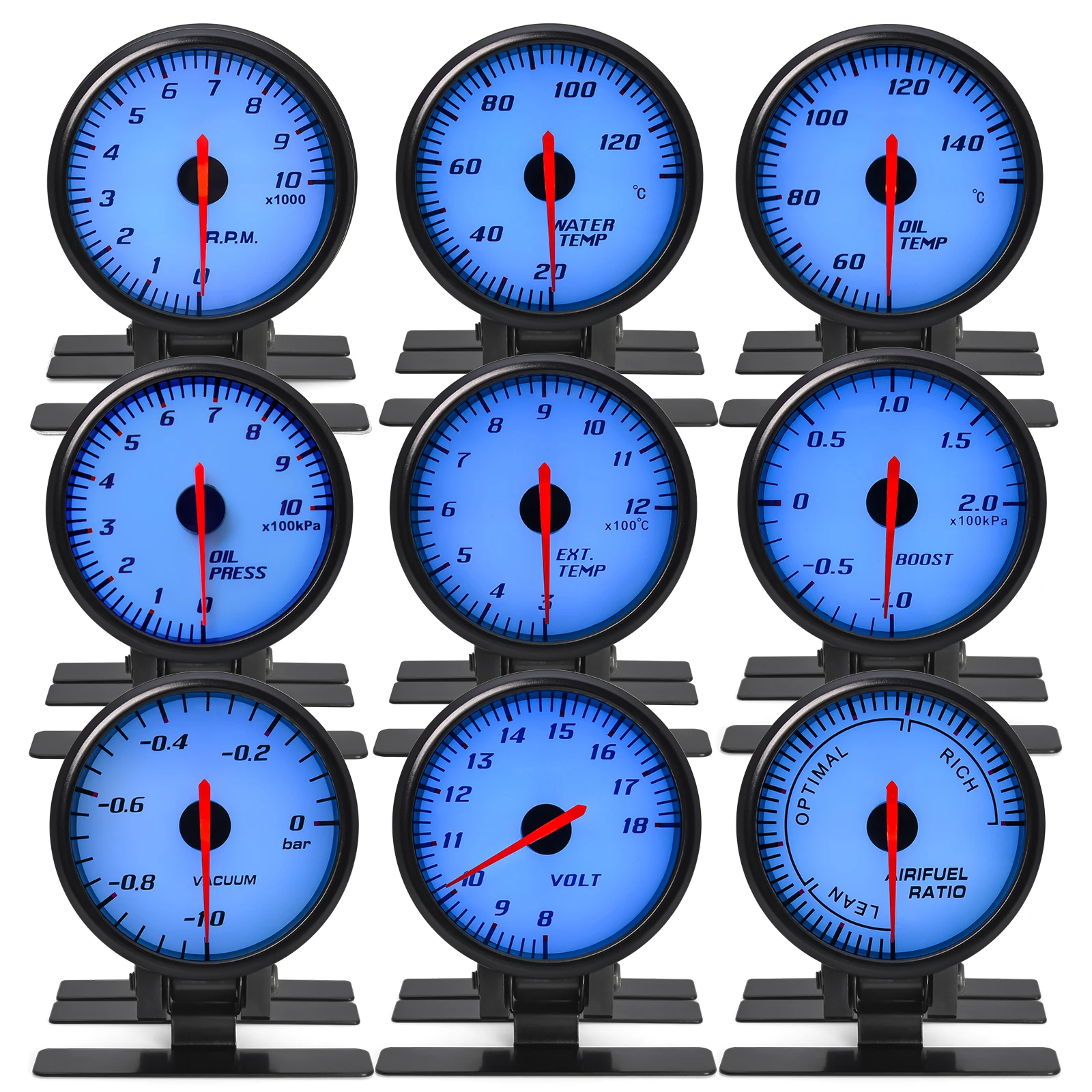 

Тахометр для автомобиля, синий светодиодный рефлектометр с датчиком, 60 мм, для воды, масла, температуры и давления