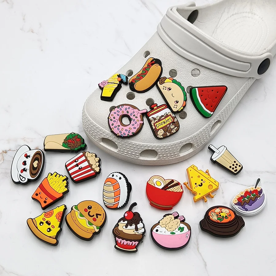 Dropshipping 1Pcs PVC Shoe Buckle Accessories Funny DIY Cute Food Shoes Decoration Jibz For Croc Charms Kids X-mas Gift