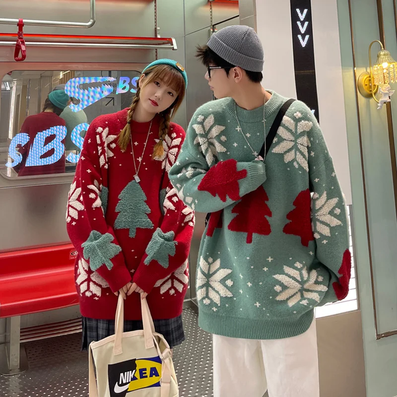 

Autumn and Winter New Christmas Sweater Girl Retro Hong Korean Version Top Red Pullover T-Shirt Slouchy Oversized Sweater Women