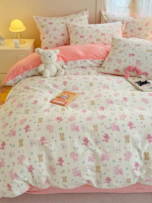 Korean sle Ins Retro Small Floral Cotton Beanie Warm Fleece .5 Quilt Cover Pure plus Milk Velvet Double Bed C...