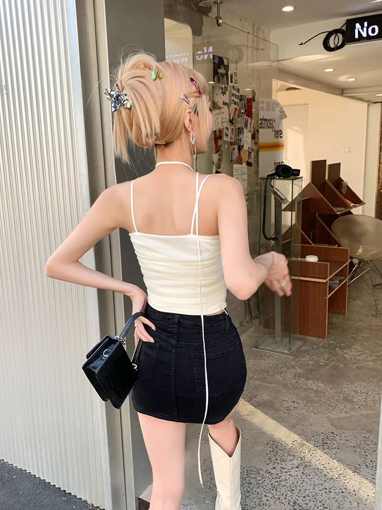 Женский пикантный уличный костюм y2k топ на бретелях-спагетти с открытой спиной и