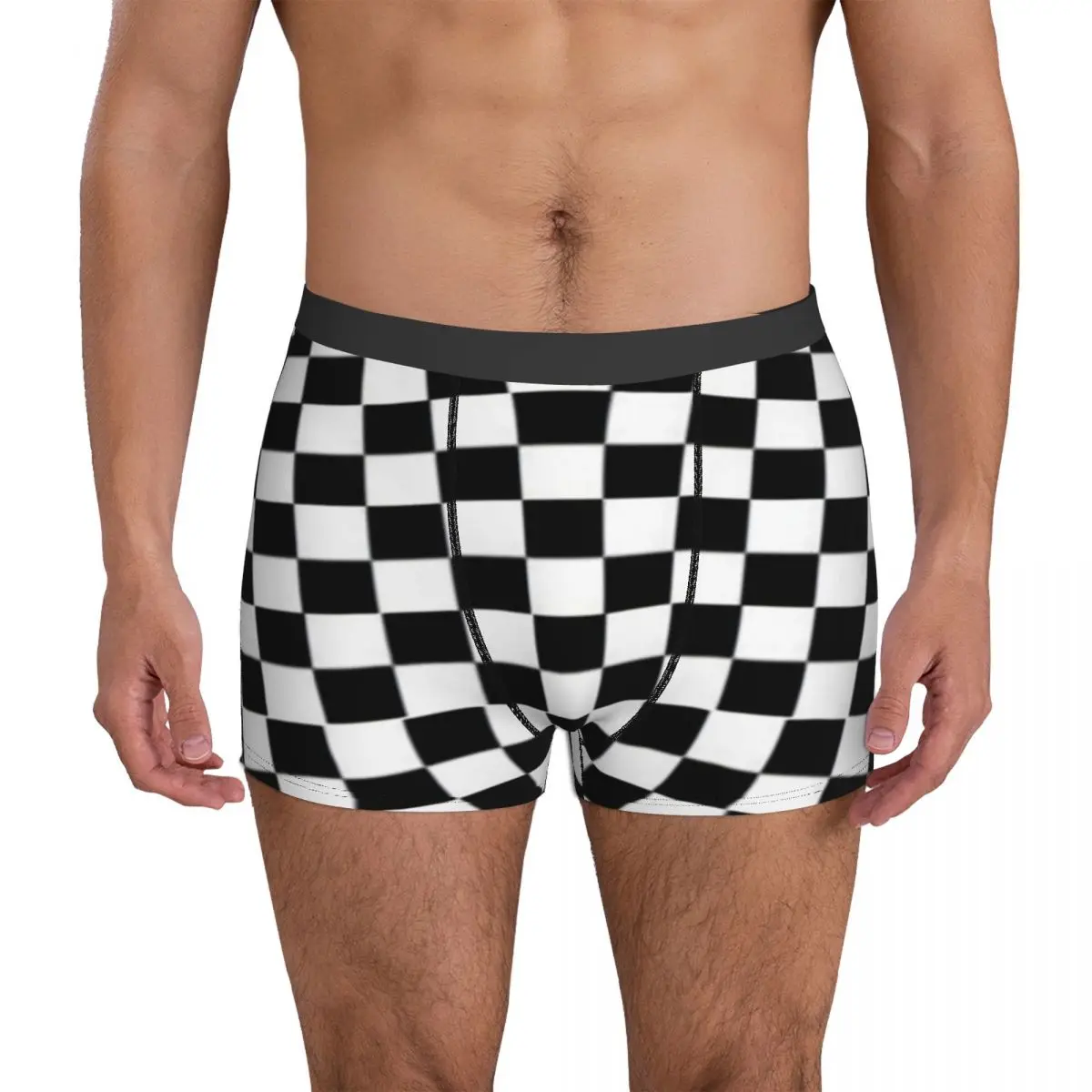 

Black And White Plaid Underwear Checkerboard Print 3D Pouch Trunk Design Boxer Brief Comfortable Males Panties Large Size
