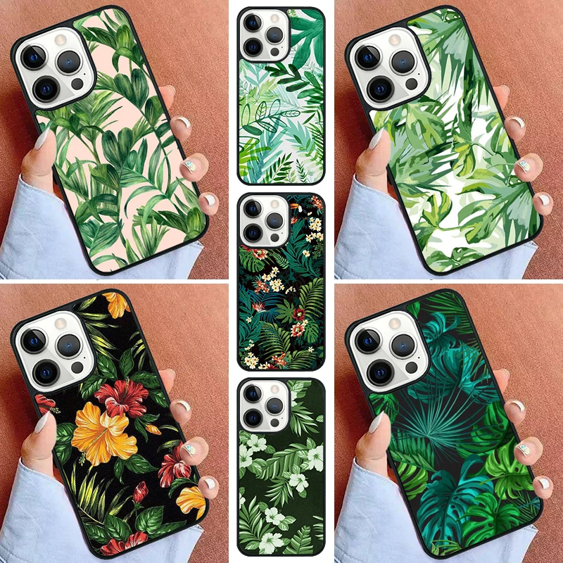Чехол для телефона с зелеными тропическими листьями iPhone 15 14 Pro Max 11 13 12 Mini X XR XS SE 2020