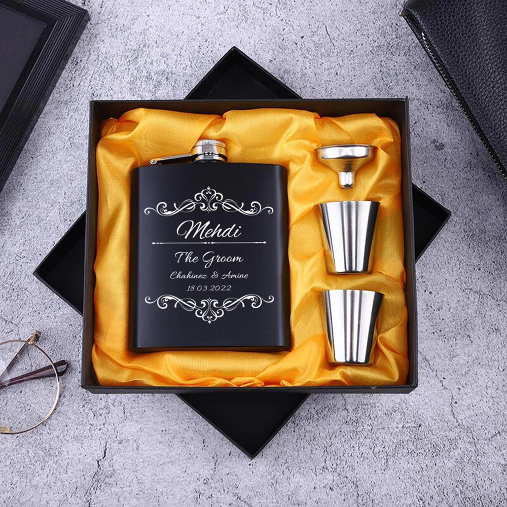 Personalized Engraved Hip Flask 6oz Stainless Steel Hip Flask With Box Wedding Favors Best Man Groom Gift Custom Groomsmen Gifts