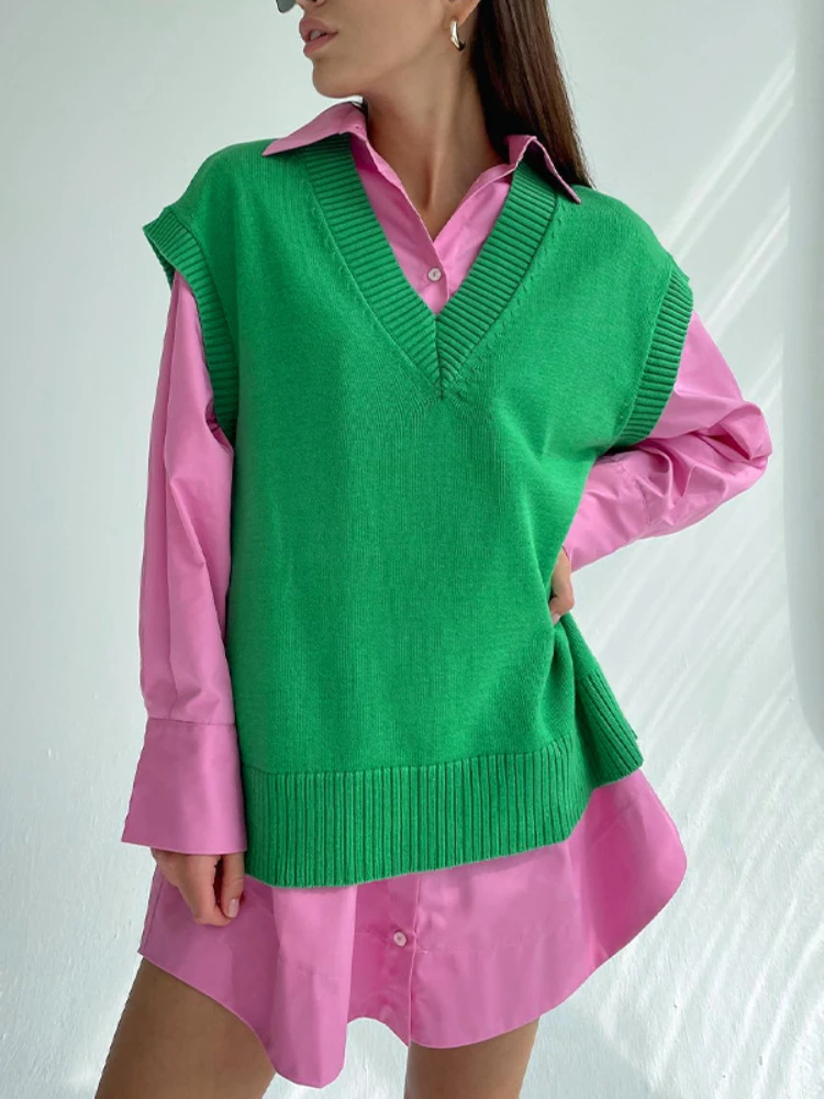 

Женский трикотажный жилет без рукавов, Свободный Повседневный пуловер с V-образным вырезом, Осень-зима 2022