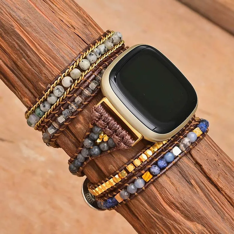 Handmade Boho Beads Gemstone Bracelet Strap For Fitbit Versa 2 3 Band Bohemian Rope Watchband For Fitbit Versa Lite/Fitbit Sense