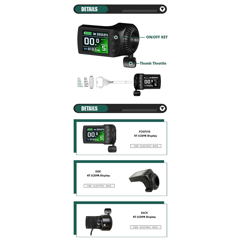 Ebike LCD9R цветной дисплей с правым пальцем дроссельной заслонки 36 В 48 для комплекта