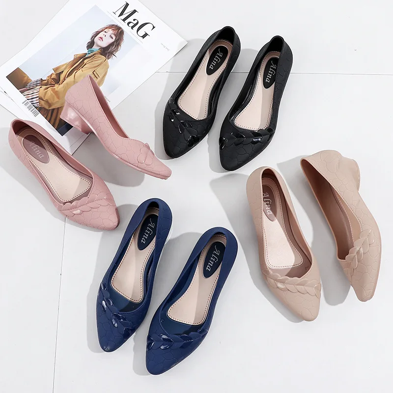 

Women Thick Heel Pumps Sandals Summer Plastic Jelly Shoes 2022 New Heart Female Slip On PVC Heels Sandals Waterproof Casual Shoe