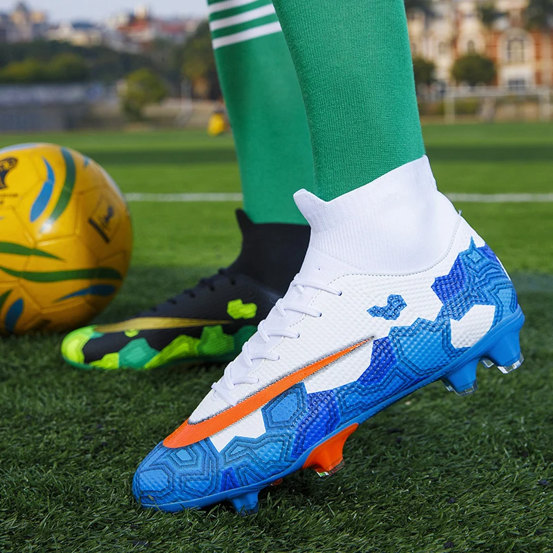 Men Soccer Shoes FG Ankle Football Boots Male Outdoor Lace-up High Top Training Match Sneaker Professional Crampons Man Football