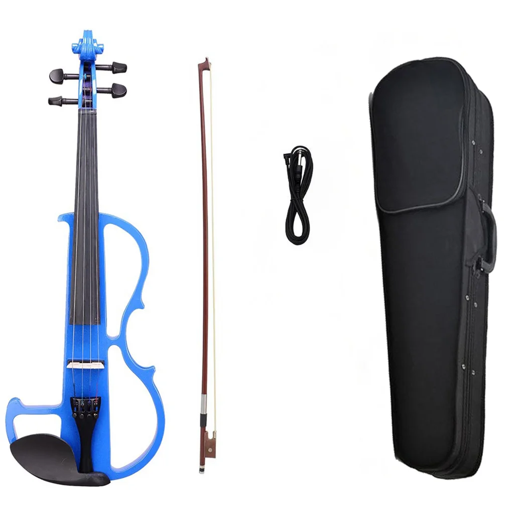 Student Fiddle 4/4 Electric Violin Full Size Solidwood Silent Fiddle Fittings Cable Lead Bridge String Brazilwood Bow Carry Case enlarge