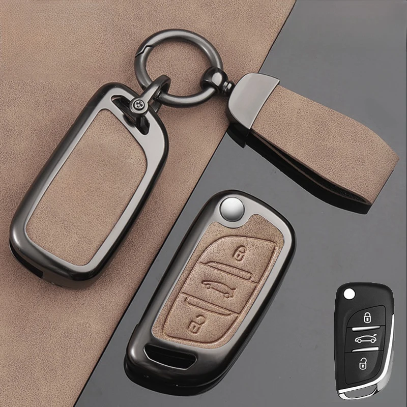Кожаный чехол для автомобильного ключа из цинкового сплава Peugeot 207 307 308 807 3008 5008