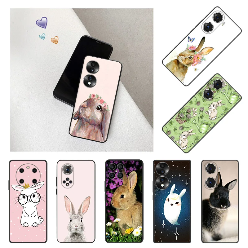 

Черный матовый телефон с защитой от падений для Honor X9 X8 X7 X6 X40 X40i Play6T 6C 9A Magic4 70 60 50 30i 20 8X, милая фотография кролика