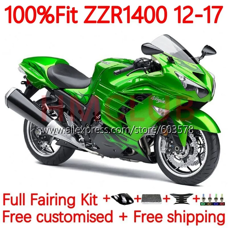 

Body For KAWASAKI NINJA ZX ZZR 1400 ZZR1400 2012 2013 2014 2015 2016 2017 green glossy ZZR-1400 12 13 14 15 16 17 Fairing 81No.2