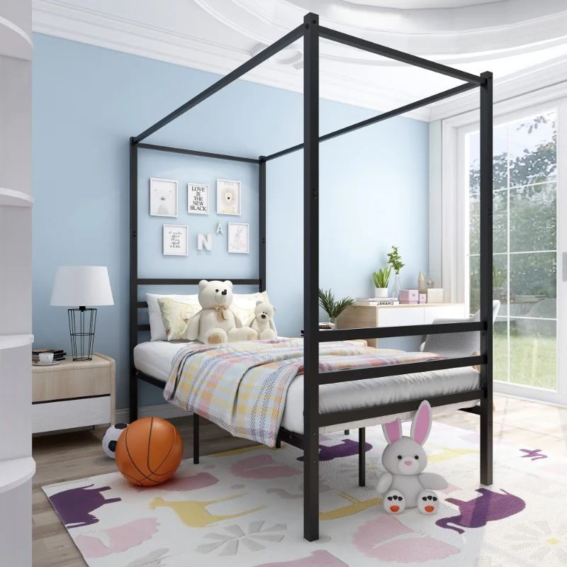 \  Platform Bed Frame Twin With Minimalism Style Frame \ Twin Black Black Metal [us Stock]