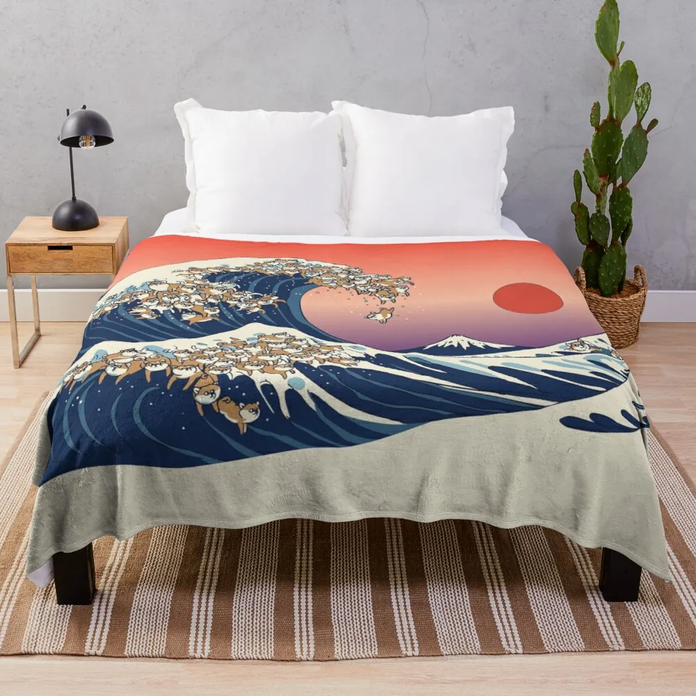 

A grande onda de shiba inu lance cobertor peludo cobertor de crochê cobertores praia cobertor