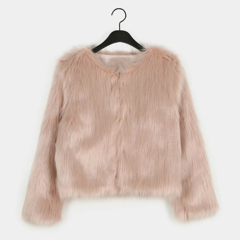Winter Faux Fur Thick Warm Fur Coat Women's Korean Cardigan Round Neck Plush Coat Women's Long Sleeve Solid Color Coat