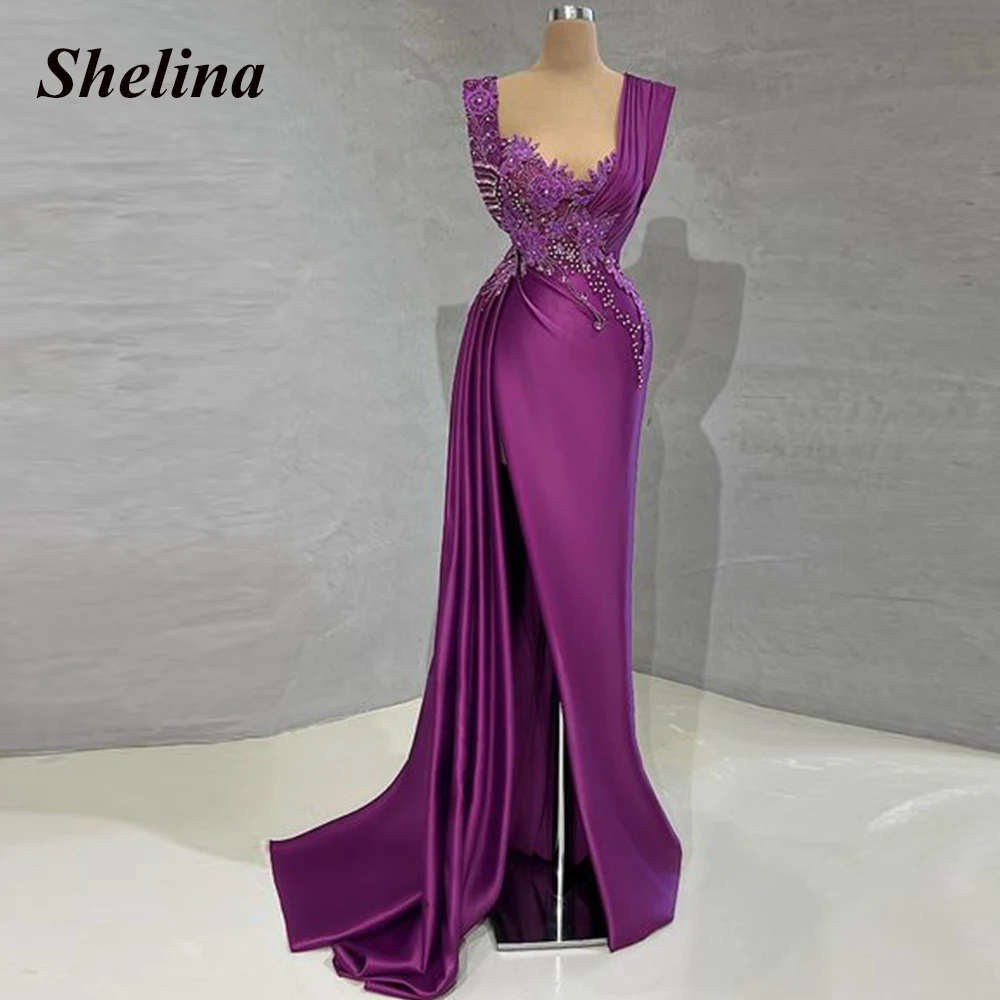 

Exquisite Formal Occasion Dresses With Beads Appliques Slit Asymmetrical Court Train Prom Gowns Vestido De Noche Made To Order
