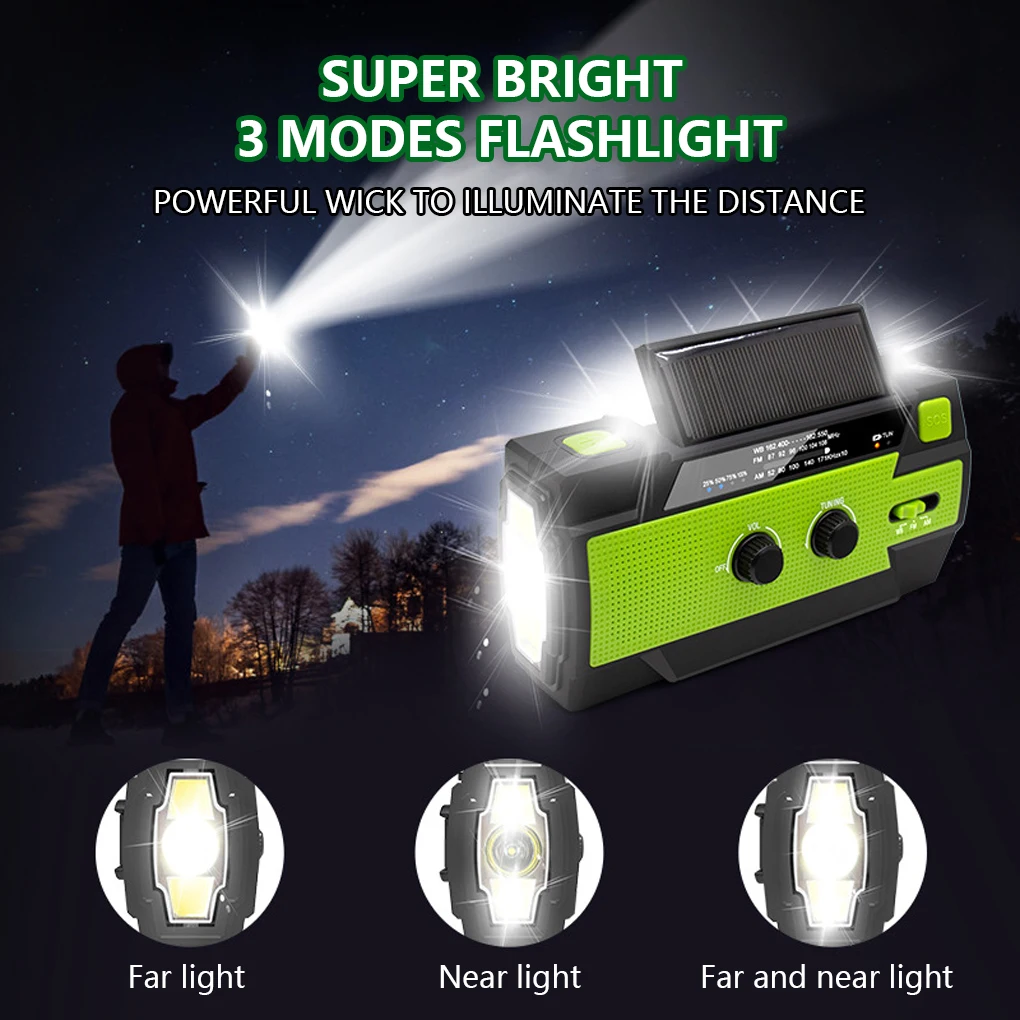 

MD-090P радио Ручной Солнечный кривошипный Динамо перезаряжаемый Power ed AM/FM/WB Погодный радиоприемник с внешним аккумулятором 4000 мАч