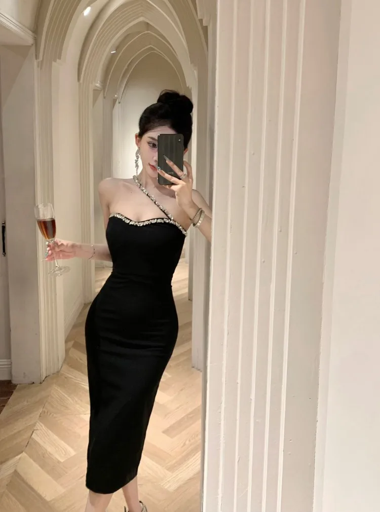 Ezgaga вечерние платья женские без рукавов со стразами тонкий французский стиль