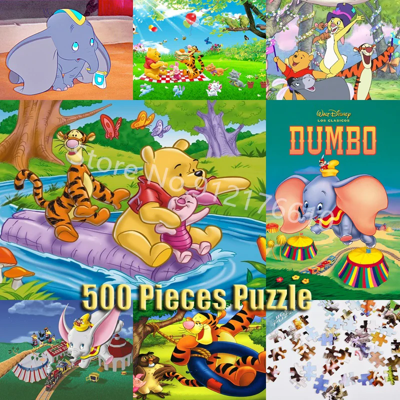 

Disney Movie Jigsaw Puzzle 500 Pieces Dumbo and Winnie The Pooh Cartoon Colorful Flat Puzzles Decompress Relax Parent-Child Game