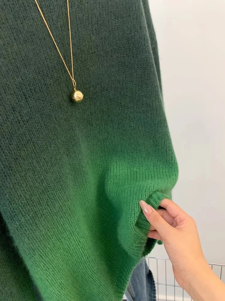 Градиентный зеленый пуловер в стиле ретро свободный мягкий клейкий свитер для