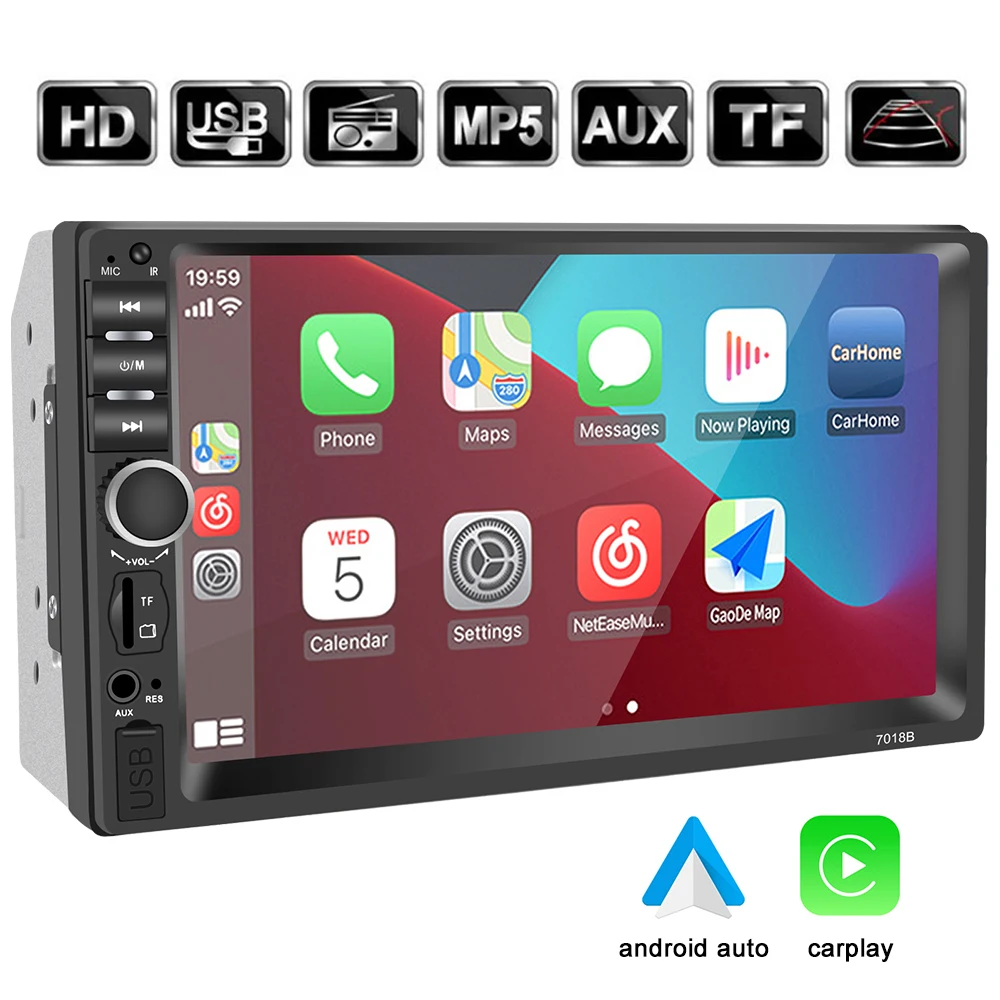 

Мультимедийный плеер Carplay, автомагнитола на Android, FM-приемник с громкой связью, 7-дюймовый Bluetooth, 2 Din, TF, USB, сенсорный экран