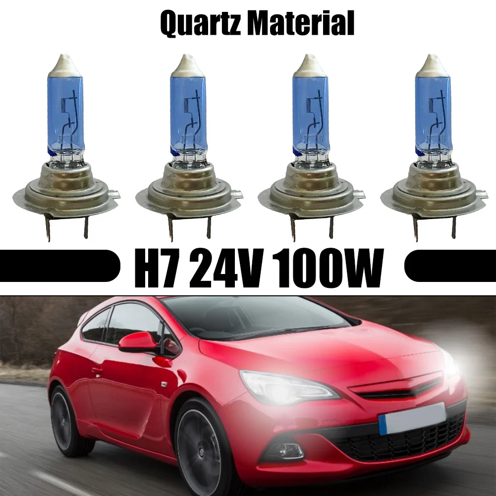

4pcs Car H7 Halogen Bulbs Super White Effect Headlights Bulbs 24V 100W Head Lamps Car Source All Blue Parking Light
