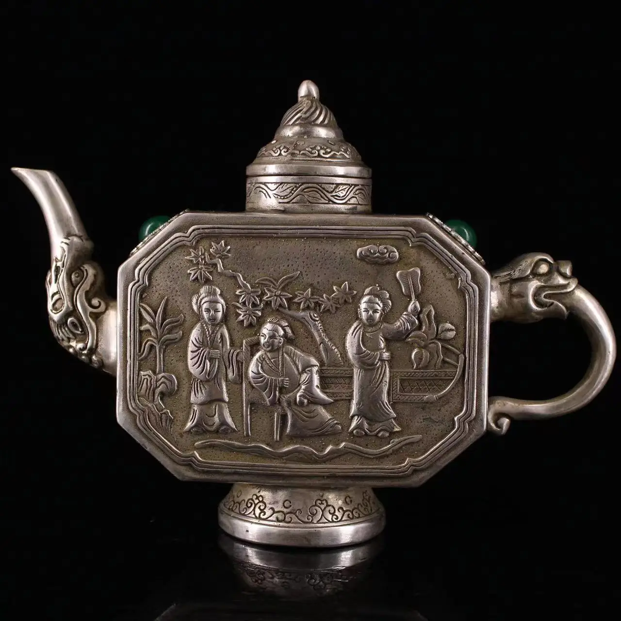 Очень редкий чайник из серебра QingDyansty с драгоценными камнями, придворная фигура, бесплатная доставка (art.: 3920cd337141a) - 3920cd337141a