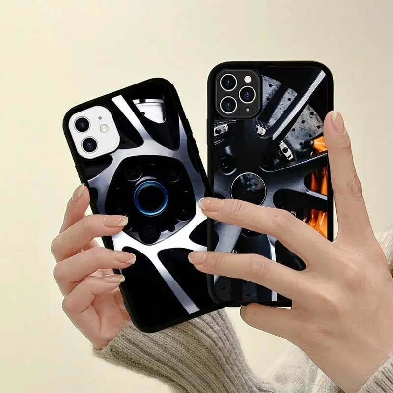 

FHNBLJ Sports Car Wheel Tire Phone Case Silicone PC+TPU Case for iPhone 11 12 13 Pro Max 8 7 6 Plus X SE XR Hard Fundas