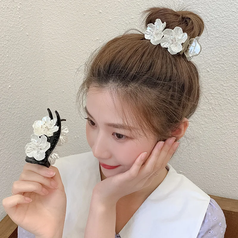

Elegant Double Flower Hair Clip Crystal Hair Pearl Clip Hairpin Fashion Hair Grip Hair Claws Headwear Accessories