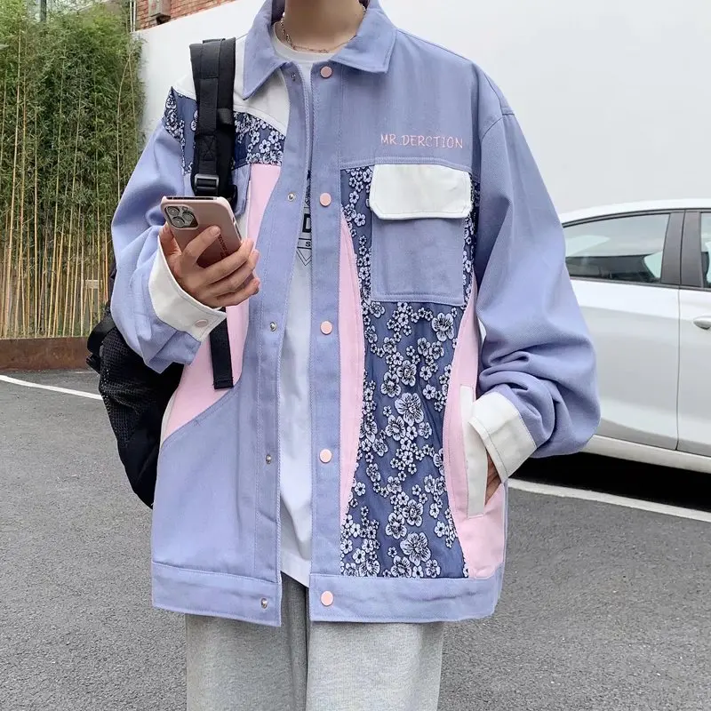 

Куртка Estceque мужская с вышивкой, бейсбольная одежда, однобортная Модная японская в стиле пэчворк, пиджак