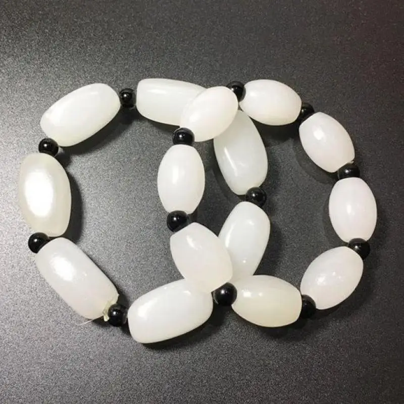 

Natural White Jade Bracelet Men Women Fine Jewelry Genuine Afghanistan Jades Stone Beads Elastic Beaded Bracelets Bangle Amulet
