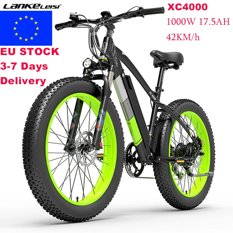 

EU Stock LANKELEISI XC4000 1000w Electric Bicycle Fat Tire Bike 48V 17.5AH Lithium Battery Ebike 26 Inch Hydraulic Disc Brake
